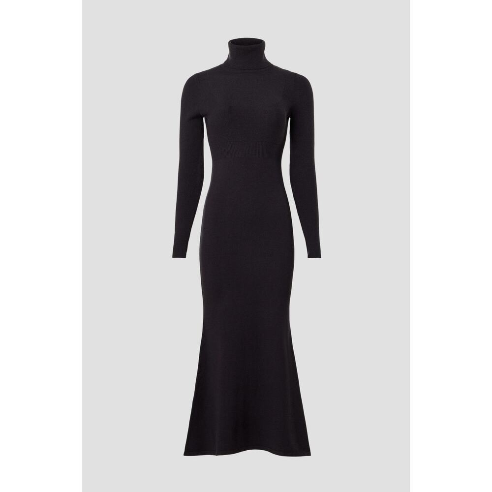 Toccin Black Ribbed Turtleneck Long Sleeve Midi Sweater Dress Size Medium - Picture 6 of 13